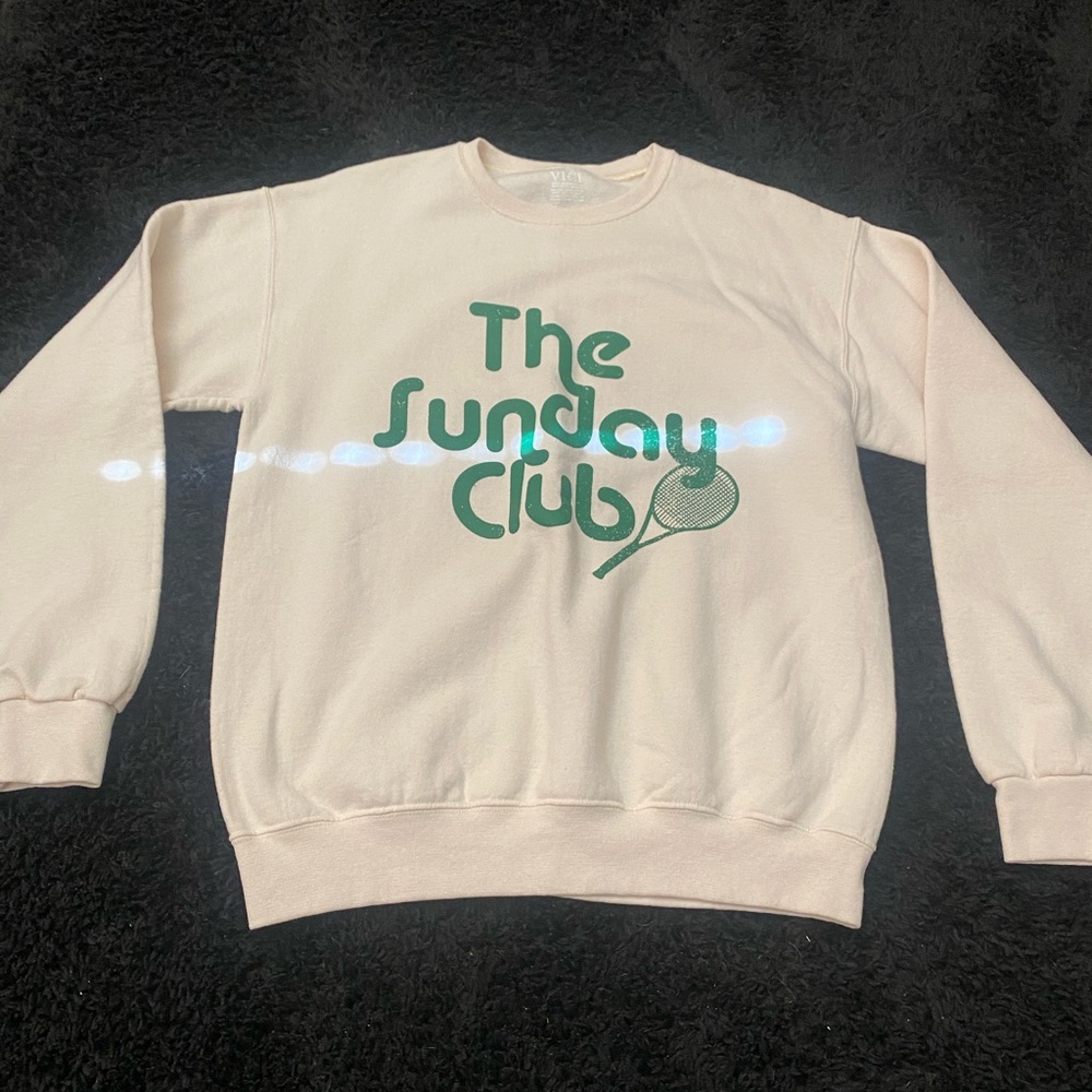 Vici Cream Crewneck Sweater with Green Print
